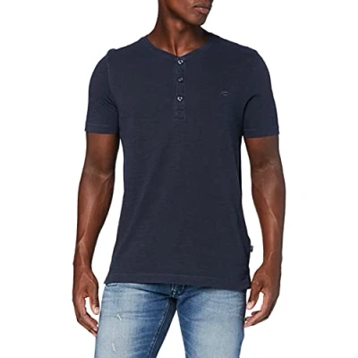 Obrázek camel active Pánské tričko Henley s krátkým rukávem knoflíkovou lištou, Tmavě modrá (námořnická)