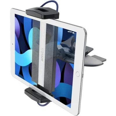 Obrázek APPS2Car Držák na CD tablet Auto, 360 stupňů otočný iPad držák, KFZ štěrbina Pro/Air/Mini 7. 9/9. 7/10. 2/10. 5/11/12. 9 a tablet/mobilní telefon s 4 11 palců