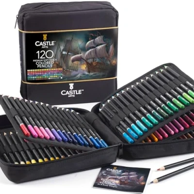 Obrázek Castle Art Supplies Sada 120 pastelek Kvalitní barevné náplně s měkkým jádrem pro zkušené umělce, profesionální a umělce v přehledném, robustním pouzdře na zip