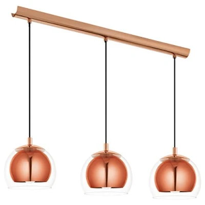 Obrázek EGLO závěsné svítidlo Rocamar, závěsná lampa se 3 žárovkami, z kovu v mědi a skle čiré, na jídelní stůl, do obývacího pokoje s objímkou E27