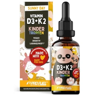 Obrázek Vitamín D3 + K2 DĚTSKÉ kapky 1000x s 650 IU vitaminem veganskými 20 µg bioaktivního vitaminu MK7 (Pharmaquinone®) imunitní systém a kosti laboratorně testováno certifikátem zásoba na