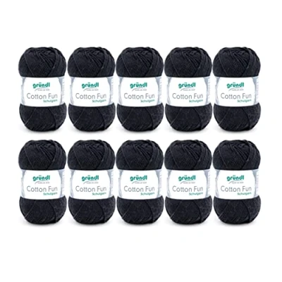 Obrázek Gründl Cotton Fun pletací příze / háčkovací (měkká ze 100% bavlny, certifikováno Öko Tex, 50 g/115 m, síla jehlic: 3 4, 10 klubko á g), černá, 27. 00 x 11. 07. cm