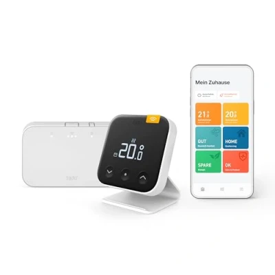 Obrázek tado Bezdrátový chytrý termostat X startovací sada s prostorovým termostatem, Bridge a stojanem, ovládání pomocí aplikace chytrého reproduktoru (Alexa, Siri, Google Assistant), není