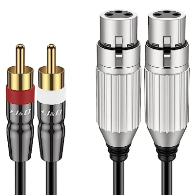 Obrázek J&amp;D 2 Cinch konektor na XLR zdířka kabel, nevyvážený Dual k HiFi Audio Kabel Stereo spojovací PVC Shelled pro reproduktory kondenzátor Mic Mixer AMP