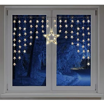 Obrázek Spetebo LED závěs s hvězdami 140 x 95 cm 90 teple bílý okno dekorace hvězda světelný řetěz