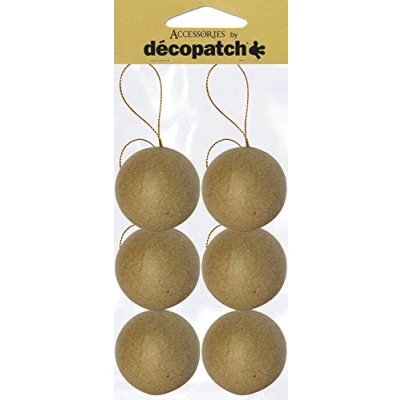 Obrázek Decopatch Décopatch NO006O vánoční koule M z papírmaché, 6,5 x cm, k ozdobení a zavěšení, perfektní pro dekorace, kartonovou hnědou, sada 6 ks