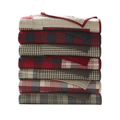 Obrázek Woolrich Wendbarer gesteppter Überwurf, Kabinen Lifestyle, Karo Design Ganzjährig, atmungsaktiv, leicht, luxuriöse, doppelseitige Steppung für Bett, Couch und Sofa, Baumwolle, Tasha Rot, 50&quot;x70&quot;