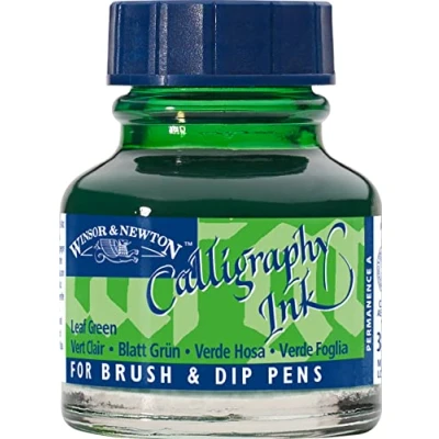 Obrázek Winsor &amp; Newton 1111341 kaligrafické tučně (pro plnicí pera nebo psací pera, lze vzájemně míchat, neblednoucí, odolná barva) 30 ml láhev listově zelená