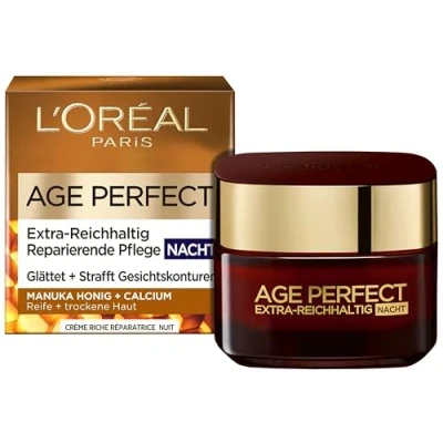 Obrázek L&#039;Oréal Paris Noční péče, Age Perfect Extra bohatá, péče o pleť, anti aging, pro velmi zralou a suchou pokožku, s manukou medem vápníkem, 50 ml