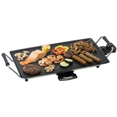 Obrázek Bestron Elektrický stolní gril, grilovací deska Plancha/Teppanyaki s nepřilnavým povrchem, zábava při grilování až pro 4 osoby, 2 000 W, barva; černá, 47,5 x 25,5 cm