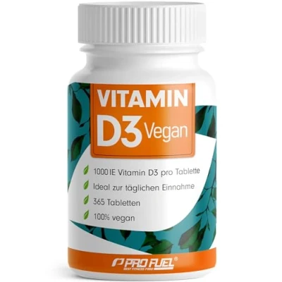 Obrázek Vitamín D3 VEGAN 1000 IE 365 tablet roční zásoba vitamínu optimálně vysoká dávka pro imunitní systém a kosti bez nežádoucích přísad laboratorně testováno s certifikátem 100% veganský