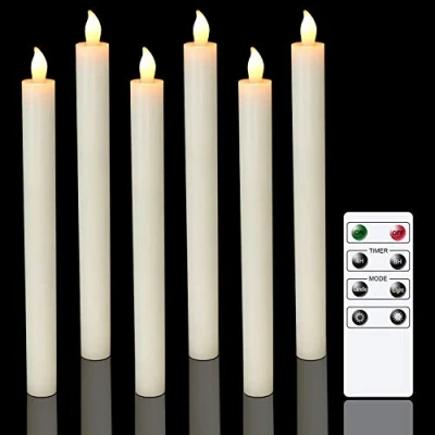 Obrázek Eldnacele LED Stabkerzen mit Timerfunktion, Fernbedienung, flackernde Flamme elektrische Kerzen Set 6er Ø 2 x 25 cm Elfenbein Tischdeko für Party Weihnachten