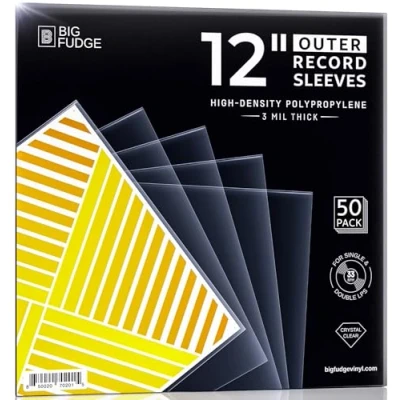 Obrázek BIG FUDGE Schallplatten Aussenhüllen 12&quot; x 50 Stk. LP Hüllen transparent aus 3mil starken Polypropylen Kunststoff Vinyl Aufbewahrung Schutzhüllen ohne Falten 12,75&quot;