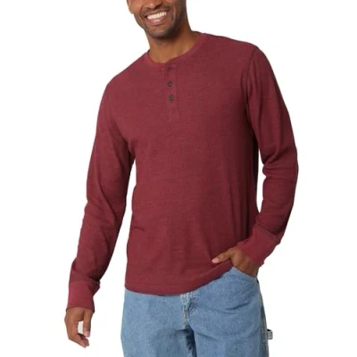 Obrázek Wrangler Authentics Pánská Men&#039;s Long Sleeve Waffle Henley košile, Červená (cabernet)