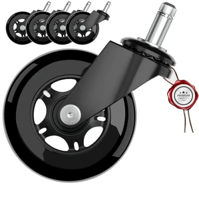 Obrázek XeloTech kolečka na tvrdé podlahy pro kancelářské židle, 5 kusů, 11 mm x 22 mm, Black Edition, velmi tichá židle Už nikdy ochranná podlahová rohož žádné škrábance