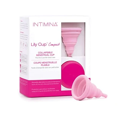 Obrázek Intimina Lily Cup Compact velikost A skládací menstruační kalíšek s kompaktním designem plochého skládání, opakovaně použitelná ochrana pro všude