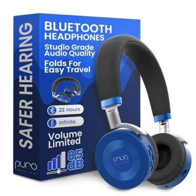 Obrázek Puro Sound Labs JuniorJam Plus Lautstärkebegrenzende Kopfhörer für Kinder, sicherer Audio Schutz Gehör Einstellbare Bluetooth Tablets, Smartphones, PCs (Blau)