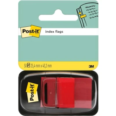 Obrázek Post it Index lepicí pásky, 50 lepicích záložky (červené) 25,4 mm x 43,2 značkovací proužky na dokumenty a poznámky