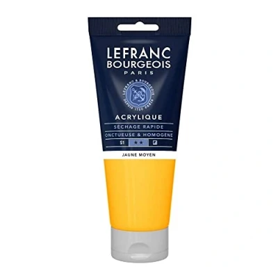 Obrázek Lefranc Bourgeois akrylová barva 300389 Fine žlutá střední, 200ml tuba, krémová na vodní bázi, rychleschnoucí, stálá světle, voděodolná