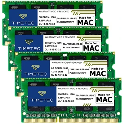 Obrázek Timetec 32GB KIT(4x8GB) kompatibilní pro Apple iMac konec 2015(27 palců s Retina 5K Display) DDR3L 1867MHz/1866MHz PC3L 14900 2Rx8 CL13 1.35V 204 Pin SODIMM paměťový modul MAC RAM Upgrade