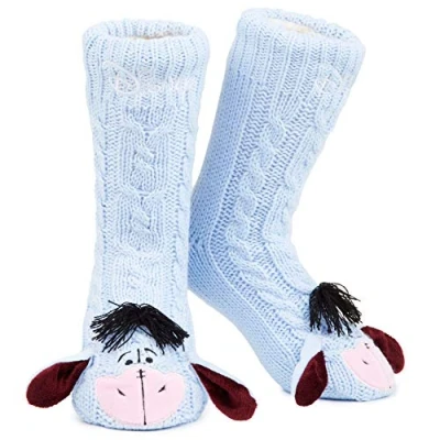Obrázek Disney protiskluzové dámské ponožky s 3D ušima, hebké One Size ABS, domácí ponožky, zimní dárky, Modrá Eeyore