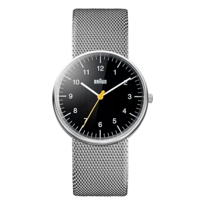 Obrázek Braun Mens 3 ruční analogové Quartz Watch, Black Dial and Steel Milanese Mesh Strap, 38mm pouzdro z nerezové oceli, model BN0021BKSLMHG., černá, Náramek