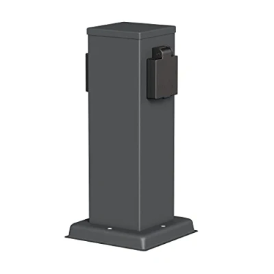 Obrázek ledscom.de Zahradní zásuvkový sloupek POLLY pro venkovní použití, IP44, 2dílný, nerezová ocel, antracitový, hranatý, 27 cm