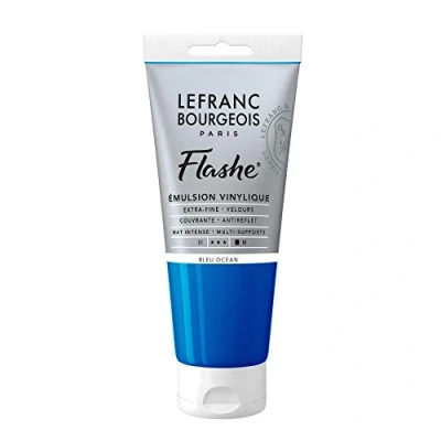 Obrázek Lefranc Bourgeois 300568 Flashe akrylová barva &amp; vinylová barva, vysoce pigmentovaná, elastická, stálá na světle, odolná proti stárnutí, matná, pro vnitřní i venkovní použití, 80 ml tuba oceánová modř