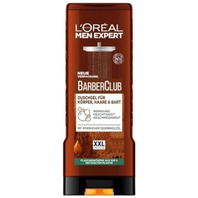 Obrázek L&#039;Oréal Men Expert XXL sprchový gel a šampon pro muže, k čištění těla, vlasů, obličeje vousů, pánská péče o tělo s dřevěnou vůní olejem z cedrového dřeva, Barber Club, 1 x 400 ml