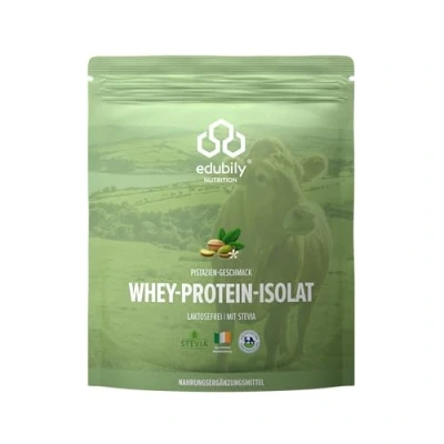 Obrázek edubily nutrition® Whey Protein Isolat aus irischer Weidehaltung Sehr gut lösliches Eiweißpulver ohne Kohlenhydrate &amp; Zucker Laktosefrei 750 g (Pistazie)
