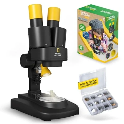 Obrázek National Geographic Stereo 3D mikroskop s 20násobným zvětšením a osvětlením osvětlení pro děti dospělé pozorování kamenů, mincí, hmyzu mnoha dalších