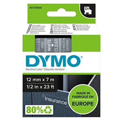 Obrázek Dymo S0720770 D1 etikety (samolepicí, pro tiskárnu LabelManager, role 6 mm x 7 m), černá na průhledné.