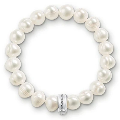 Obrázek Thomas Sabo Dámský náramek Charm 925 Sterling Silver Nylon sladkovodní Pearl Bílá Délka 13 cm X0041 082 14 S, 15