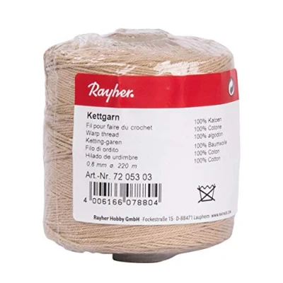 Obrázek Rayher 7205303 osnovní příze, role 220 m, č. 9, 0,8 mm silná, 6vláknitá, béžová, 100% bavlna, k napnutí tkaného rámu