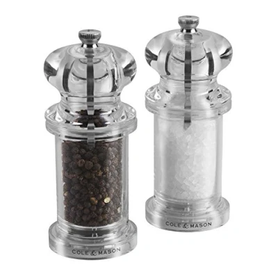 Obrázek Cole &amp; Mason 505 mlýnek na sůl a pepř, 2dílná sada manuální, nastavitelný keramický mlýnek, mlýnků koření, akryl, 140 mm, Precision+, dárková