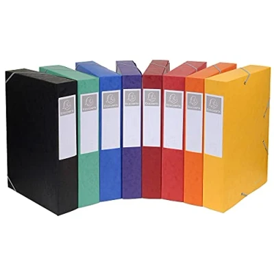 Obrázek Exacompta 19500H balení 10 ks prémiových sběratelských boxů s gumou 50 mm široké, z extra silného kartonu Colorspanu se štítkem na hřbetu pro DIN A4, box sešity, dokumenty, kreslicí box,