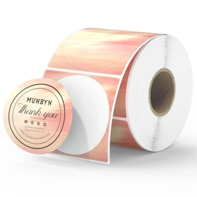 Obrázek MUNBYN 50mm kulaté termoetikety, termo nálepky, oranžové termonálepky na pečení, svíčky, potraviny, 500/1 role