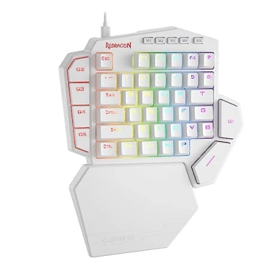 Obrázek Redragon K585 DITI jednoruční mechanická herní klávesnice RGB, profesionální typu C se 7 integrovanými makro klávesami, odnímatelná opěrka dlaní, 42 tlačítek (bílá, modrý spínač)