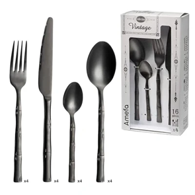 Obrázek Amefa Besteck KARMA, Essbesteck für 4 Personen, Tafelbesteck in Bambusdesign, 16 teilig