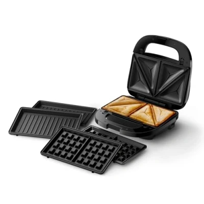 Obrázek Philips sendvičovač řady 5000, 750 W, panini, vafle, sendvičové desky, černá/stříbrná (HD2350/80)