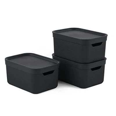 Obrázek Jive dekorační box 3dílná sada úložných boxů 5 l s víkem, plast (recyklovaný PP ), tmavě šedá, 3 x (27,8 19,5 22,4 cm), černý, není relevantní
