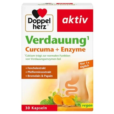 Obrázek Doppelherz Trávení kurkuma + enzymy vápník přispívá k normální funkci trávicích enzymů 30 kapslí