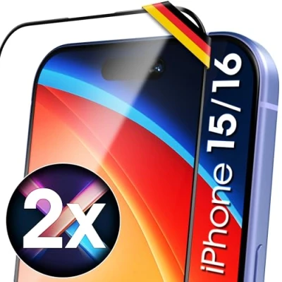 Obrázek UTECTION 2X Full Screen ochranné sklo pro iPhone 15 &amp; 16 6. 1&quot; &gt; Perfektní velikost oba modely Velmi snadná aplikace Ultra robustní a s dlouhou životností Zde kupujete kvalitu