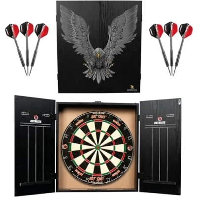 Obrázek RUTHLESS Home Darts Center Komplettes Dart Board inkl. Schrank, Dartscheibe und 2 Sets Dartpfeile (Eagle)
