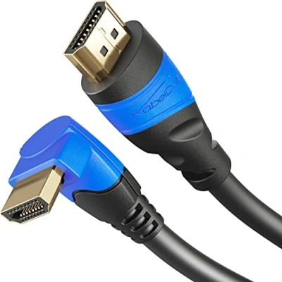 Obrázek KabelDirekt 8K/4K zahnutý HDMI kabel 0,5 m (úhlový 90, extra měď pro Ultra HD, 4K@120Hz/8K@60Hz 2. 0, High Speed s Ethernetem, Blu ray/PS5/Xbox Series X/Switch, černý)