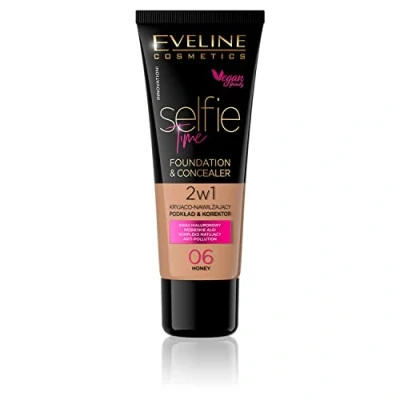 Obrázek Eveline Cosmetics Selfie Time 2 v 1 Foundation &amp; Concealer kyselina hyaluronová, vitamin E, receptura proti Pollution, k dostání 6 nuancích