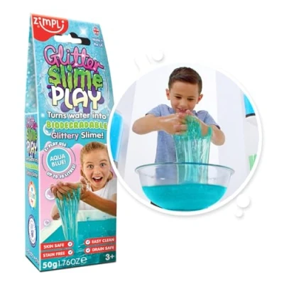 Obrázek Glitzer Schleim Play Aqua von Zimpli Kids, verwandelt Wasser auf magische Weise in klebrigen, glitzernden Schleim, sensorisches Spielen für drinnen und draußen, Taschengeld Spielzeug, Set