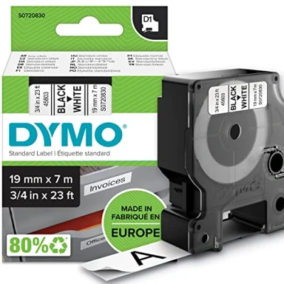 Obrázek Dymo S0720770 D1 etikety (samolepicí, pro tiskárnu LabelManager, role 6 mm x 7 m), černá na průhledné.
