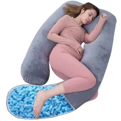 Obrázek AS AWESLING těhotenský polštář Shredded Memory Foam výplň z paměťové pěny, ve tvaru U na spaní, tělo U, mateřský pro těhotné ženy s