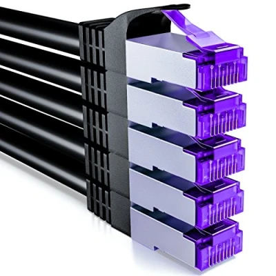Obrázek deleyCON 5x 0,25m CAT7 síťový kabel 10 Gigabit krátký 25cm RJ45 patch Ethernet (měď, SFTP PiMF stínítko) LAN DSL Switch Modem Router Patchpanel CAT6 CAT5 černý
